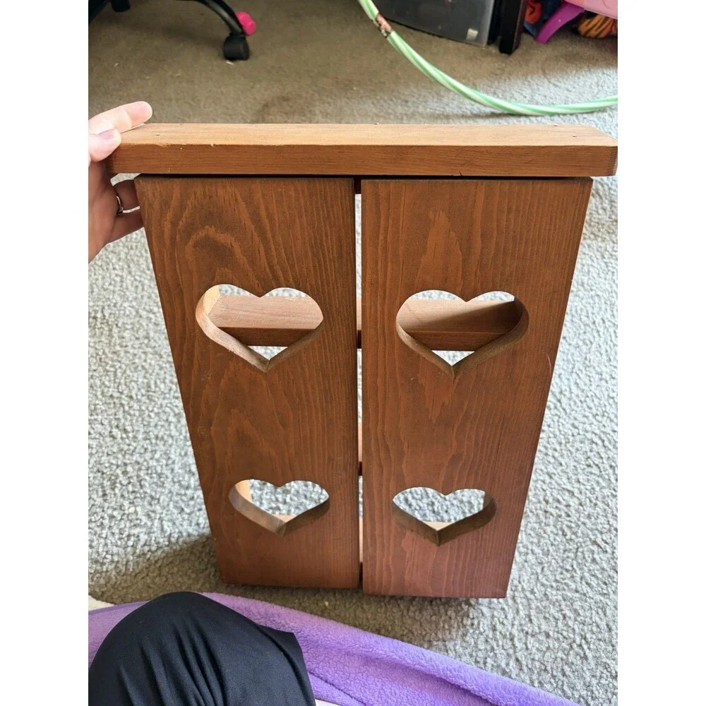 VTG Wooden Heart Shelf Swinging Doors Pegs Hanging Bar Super Tall Cottagecore